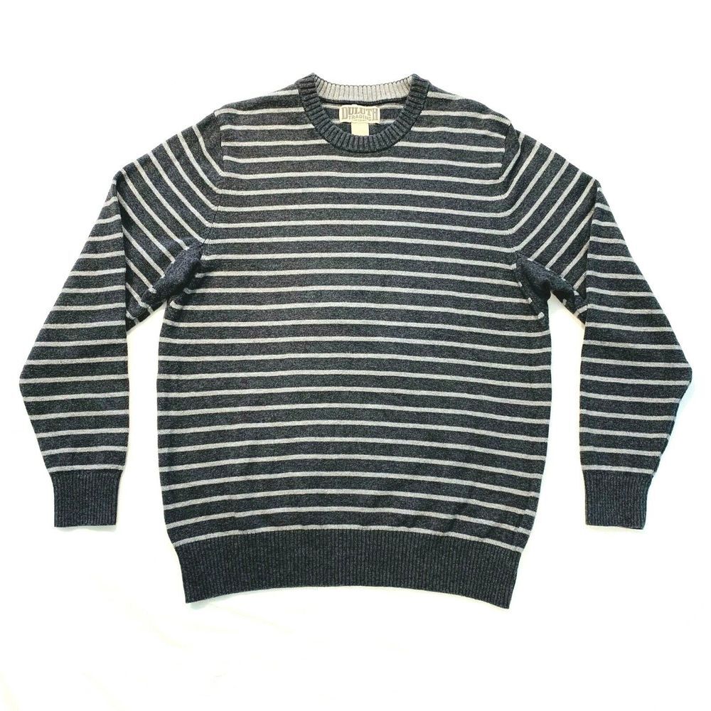 Duluth Trading Pullover Sweater Cotton Nylon Crew Neck Striped Gray Heavy‎ S EUC